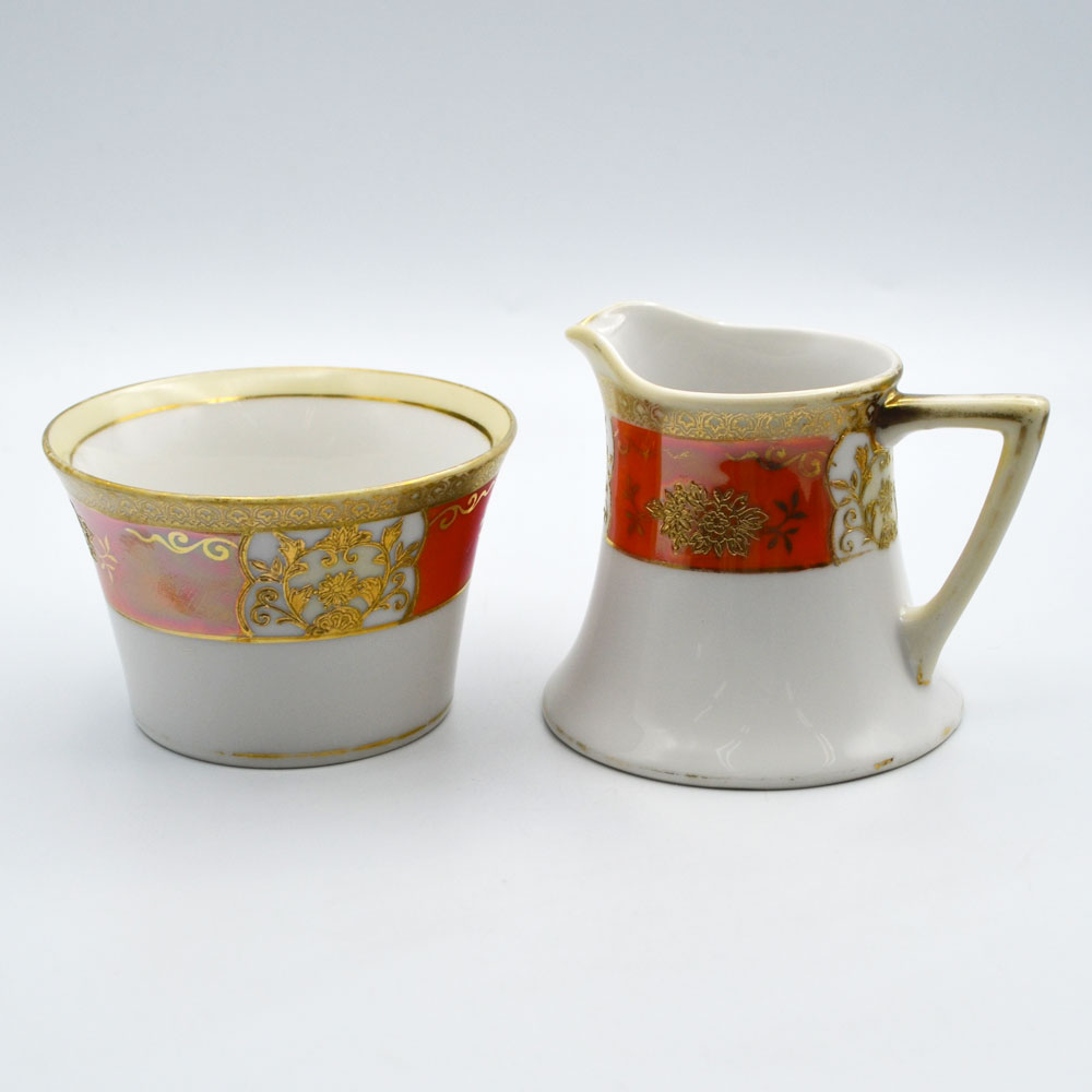 オールドノリタケ三つ脚浅めのボウル　珍しいお品物1910年代の輸出品ラスター？ 1920年代 オールドノリタケ 金彩ジュエルとコバルト 手描き
