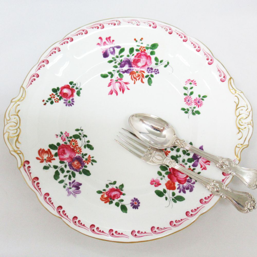 アンティーク プレート 大皿 B&B Royal Crown Derby ロイヤルクラウンダービー 一部ハンドペイント イギリス ヴィンテージ キッチン雑貨 テーブルウェア 食器 陶磁器 丸皿 取っ手付き