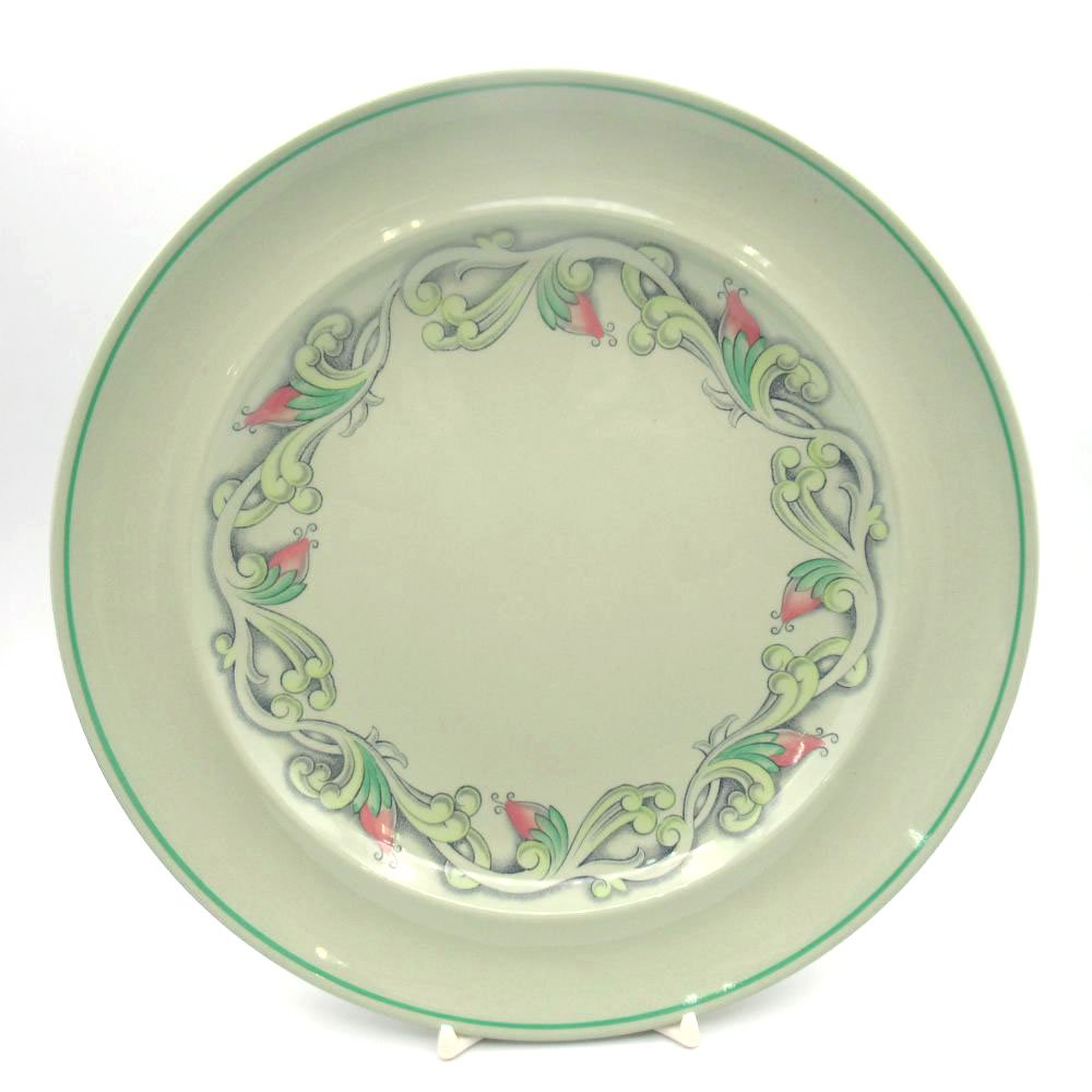 ヴィンテージ プレート 大皿 Spode スポード Flemish Green フレミッシュグリーン Scroll スクロール 1949-1973年頃 アンティーク キッチン 欧州雑貨 テーブルウェア 食器 丸皿 中皿 陶磁器