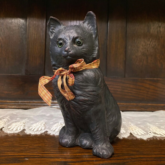 楽天市場】アンティーク Good Luck Cat 黒猫 グラスアイ 置物