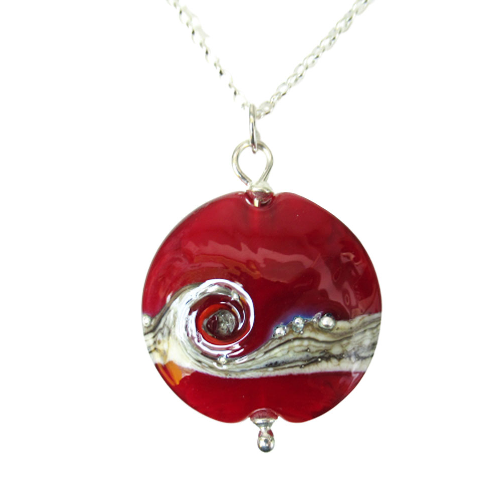 ハンドメイド ベネチアンガラス ネックレス 赤 レッド 英国製 Beach ART GRASS ビーチアートグラス アクセサリー ペンダント スターリングシルバー ギフト プレゼント 贈り物