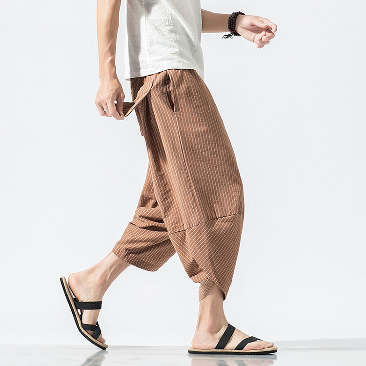 メンズ サルエルパンツ 縦ストライプ 七分丈 サルエル パンツ ゆったり ハーフパンツ アラジンパンツ 大きいサイズ 縦縞 ワイドパンツ