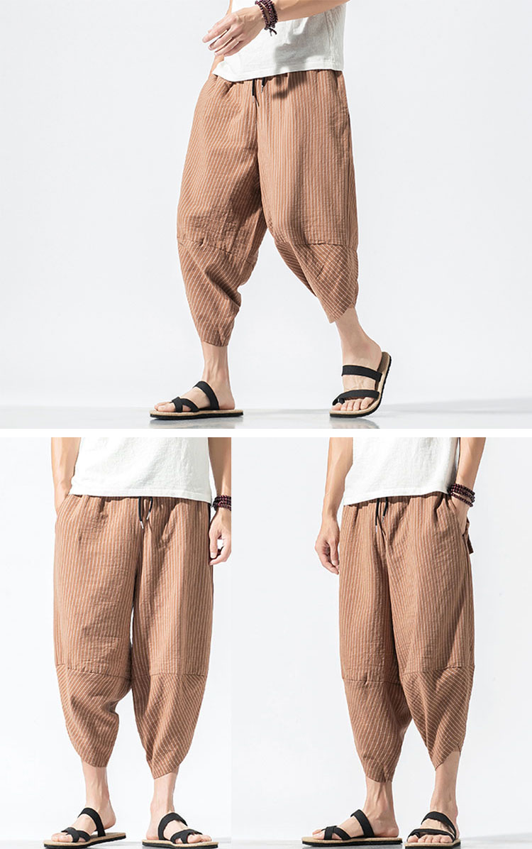 メンズ サルエルパンツ 縦ストライプ 七分丈 サルエル パンツ ゆったり ハーフパンツ アラジンパンツ 大きいサイズ 縦縞 ワイドパンツ