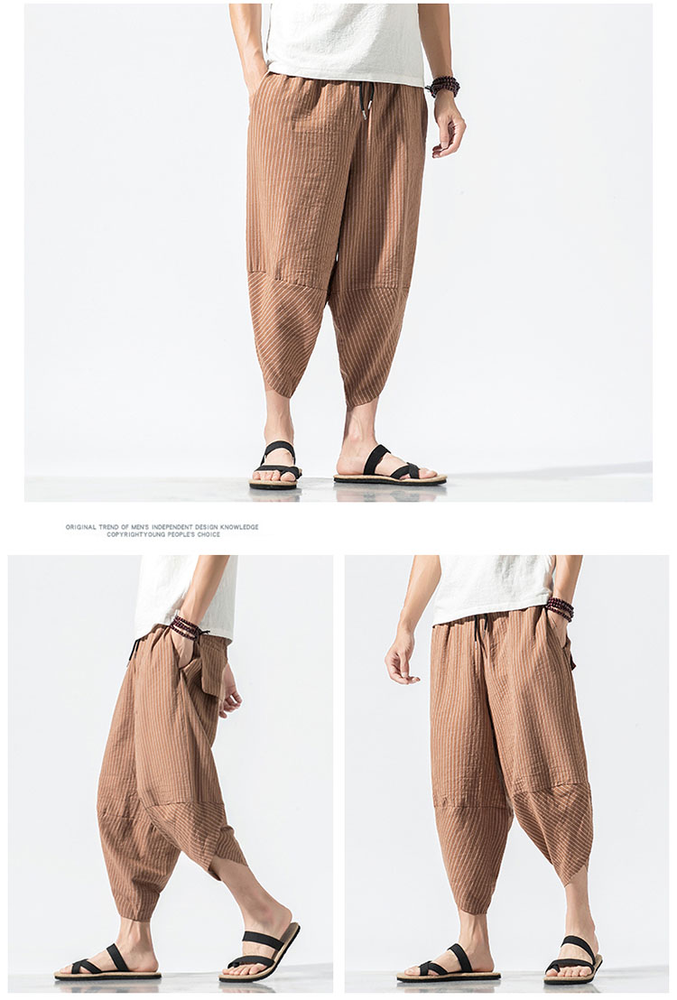 メンズ サルエルパンツ 縦ストライプ 七分丈 サルエル パンツ ゆったり ハーフパンツ アラジンパンツ 大きいサイズ 縦縞 ワイドパンツ