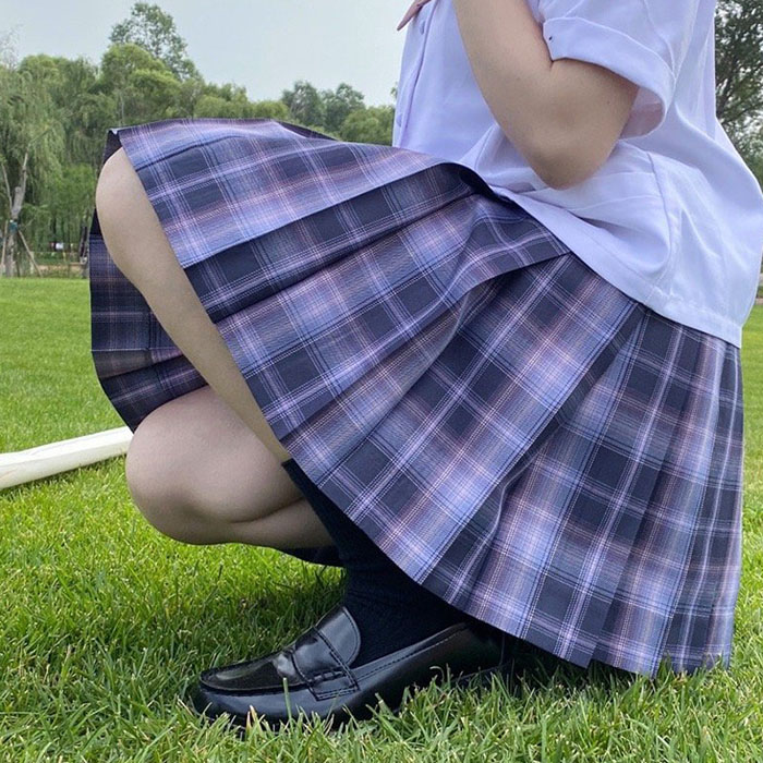 制服 夏 スカート チェック スクール チェック柄 パープル プリーツスカート レディース ひざ丈 48cm 43cm 高校生 中学生 学生服 学校  通学 女子 入学 女子高生 女子制服 年間使いやすい オールシーズン ハロウィン コスプレ コスチューム 全てのアイテム