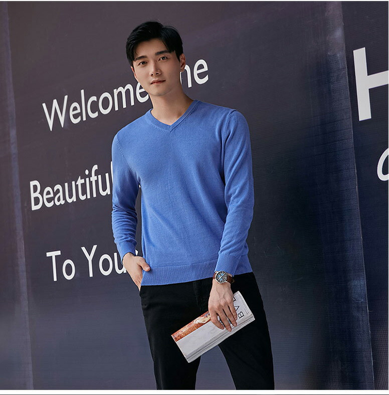 メンズ セーター スクールセーター 無地 男子 ニットコットンセーター 紳士 ビジネス Vネック