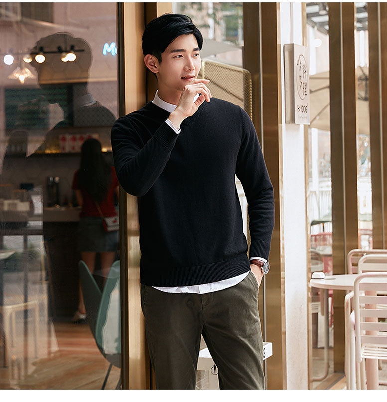 メンズ セーター スクールセーター 無地 男子 ニットコットンセーター 紳士 ビジネス Vネック