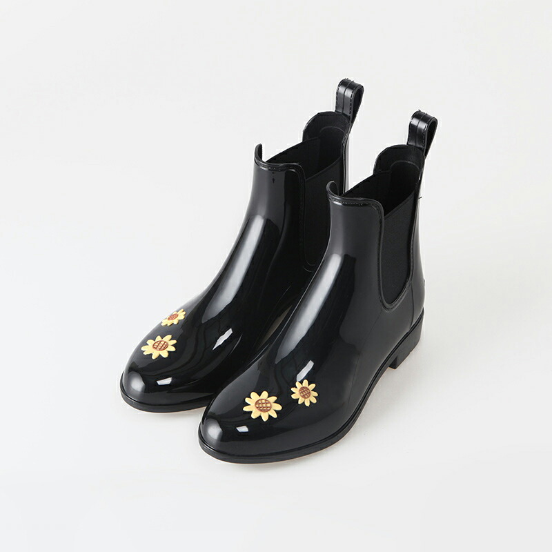 花柄 サイドゴア 向日葵サイドゴアブーツ レインブーツ レインシューズ ブーツ レイン 2cmヒール レディース ショートブーツ 完全防水 ひまわり柄