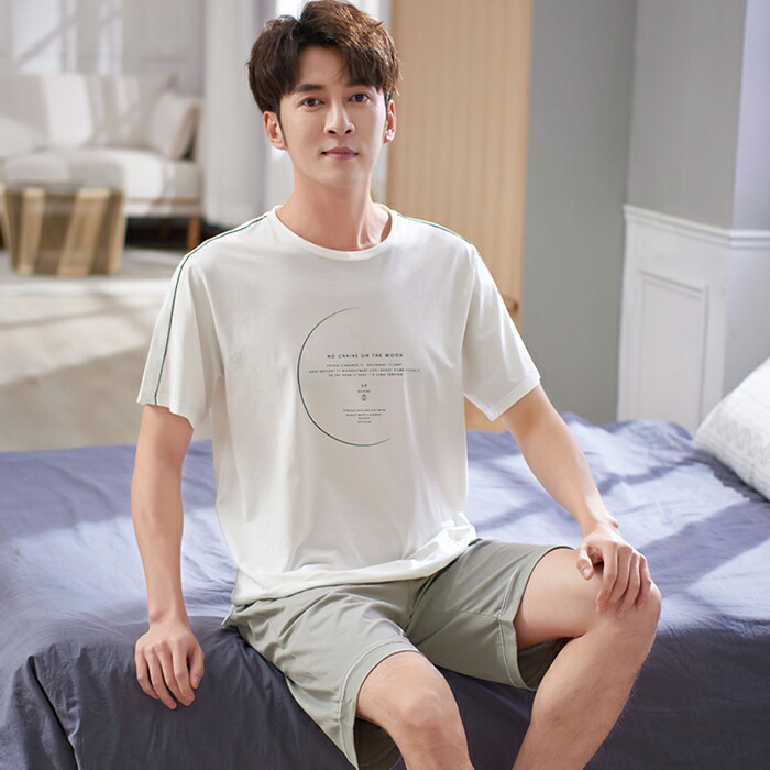 パジャマ メンズブランドネック 柔らかく軽い薄手の快適tシャツ 紳士 半袖 ショートパンツ 夏