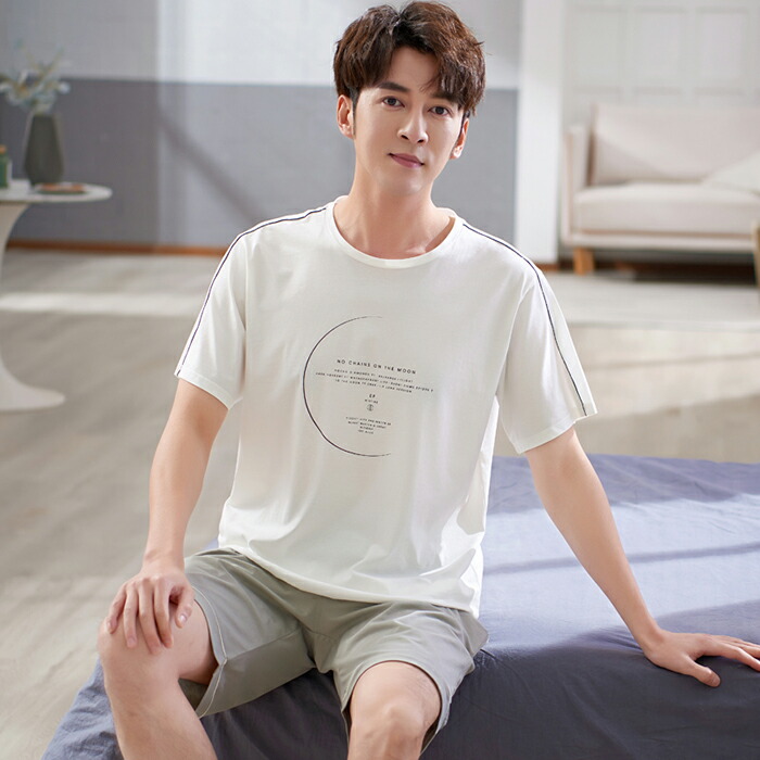 パジャマ メンズブランドネック 柔らかく軽い薄手の快適tシャツ 紳士 半袖 ショートパンツ 夏