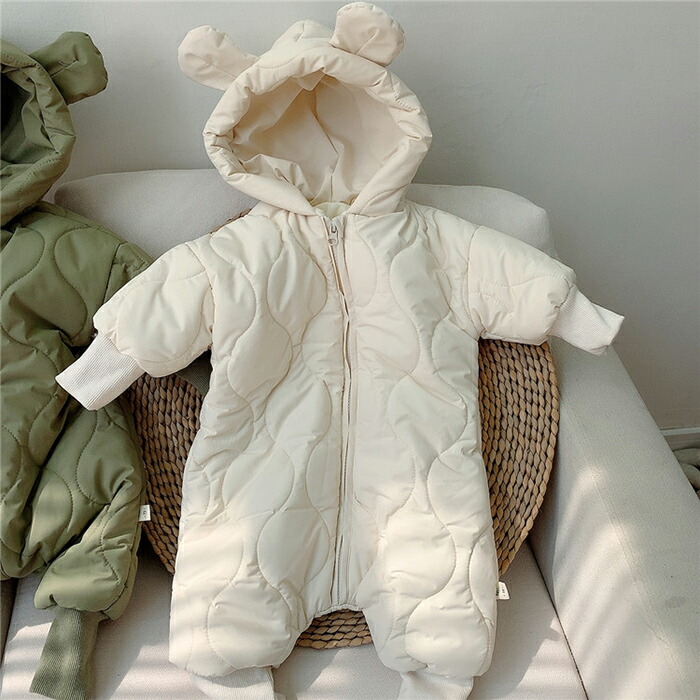 ベビー服 ジャンプスーツ 防寒 フード付き 男の子 ロンパース 子供服 くま 軽量 耳付き ダウンコート 雪遊び キッズ ベビー カバーオール