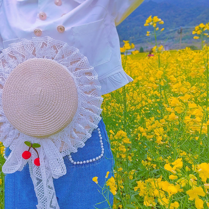 レースリボン 麦わら帽子 レディース カンカン帽 可愛いチェリー飾り 親子でお揃い 子ども用 つば広 キッズ 子供 ストローハット