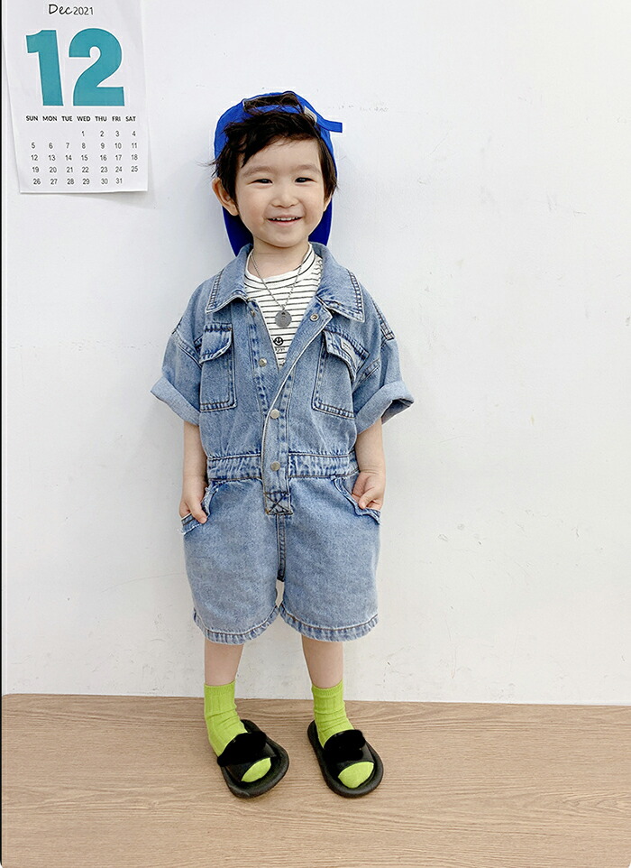 子供服 デニム カバーオール おしゃれ ロンパース 男の子 オーバーオール 半袖 女の子 ユニセックス オールインワン サロペット