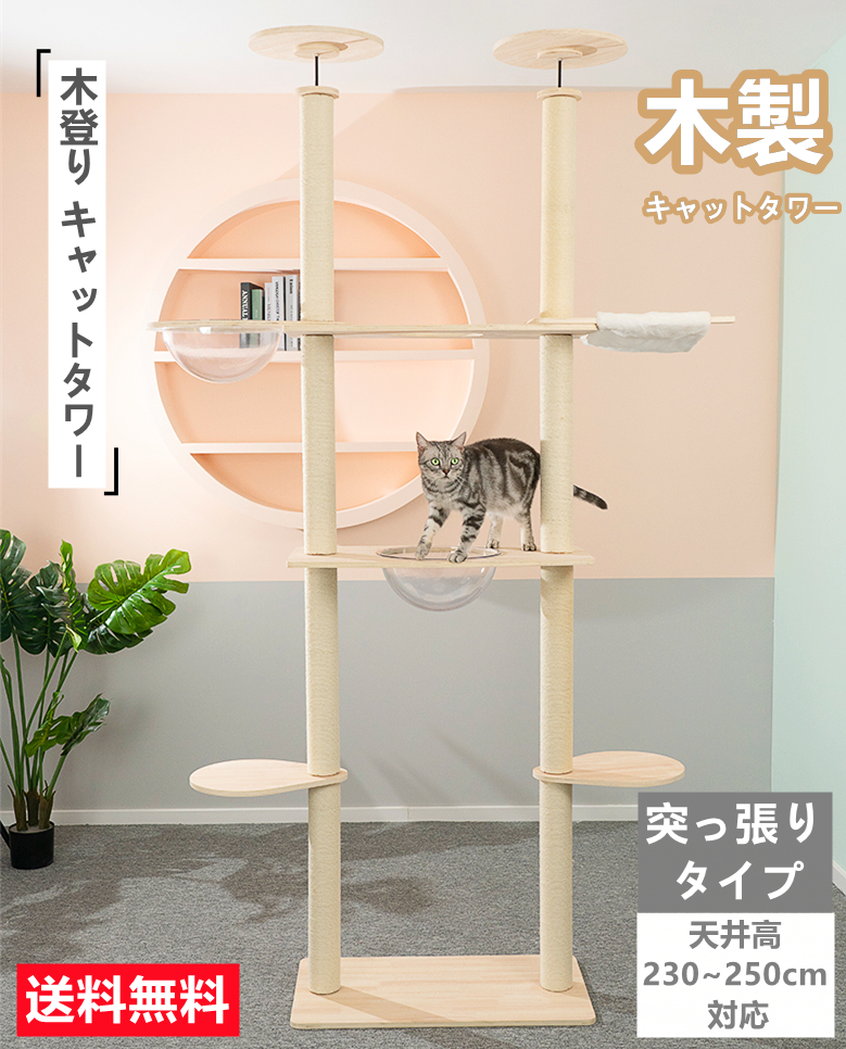 2021春夏新色】 キャットタワー 木製 高さ230〜253cm 天井 突っ張り 猫タワー 爪研ぎ 麻紐 ねこ 猫 ネコ 木製キャットタワー つめとぎ  透明 宇宙船 キャットハウス 爪とぎポール おしゃれ 送料無料 ※北海道 沖縄 離島を除く fucoa.cl