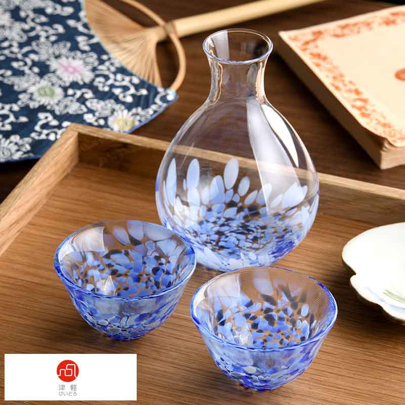 徳利 おちょこ セット おすすめ 涼し気 3点セット 日本製 冷酒 おしゃれ 津軽びいどろ ギフト 岩清水 夏