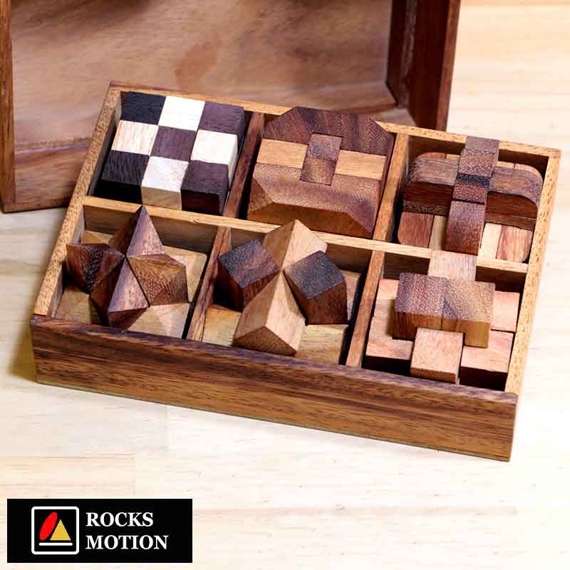 パズル 木製 大人 Rocks Motion 木製立体パズル 6個セット ケース入り Wood Puzzle  おしゃれ 脳トレ 知的 ボケ防止 グッズ ゲーム おじいちゃん 両親 プレゼント ギフト  【送料無料】