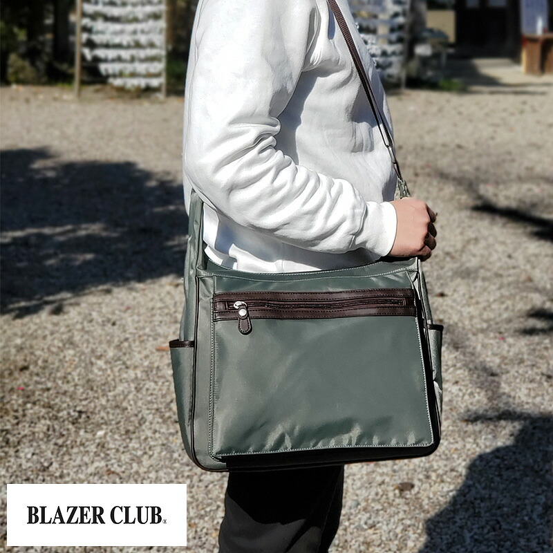 ショルダーバッグ メンズ ナイロン 軽量 ヨコ型 BLAZER CLUB 横型 フラップ ショルダーバッグ おしゃれ シンプル 軽い 無地 使いやすい 男性 大人 おすすめ プレゼント ギフト 【送料無料】