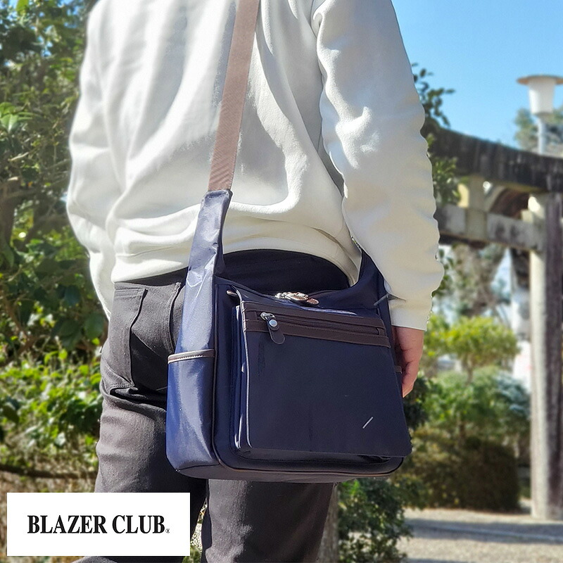 ショルダーバッグ メンズ ナイロン 軽量 ヨコ型 BLAZER CLUB 横型 フラップ ミニショルダーバッグ おしゃれ シンプル 軽い 無地 使いやすい 男性 大人 おすすめ プレゼント ギフト 【送料無料】