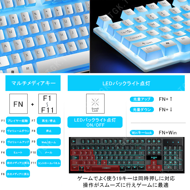 売店 ゲーミングキーボード マウス コンバータ付き キー 軽量 Ledバックライト Usb接続 エルゴノミック 防水 ゲーマーやタイピストに最適 6400dpiゲーミングマウス マウスパット付き 日本語取扱説明書付き Pc Black Fucoa Cl