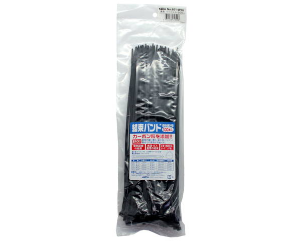 601-W30 耐候性一緒になるﾊﾞﾝﾄﾞ(黒)  300x4.8x80φ 100本入x10袋入り口・入口