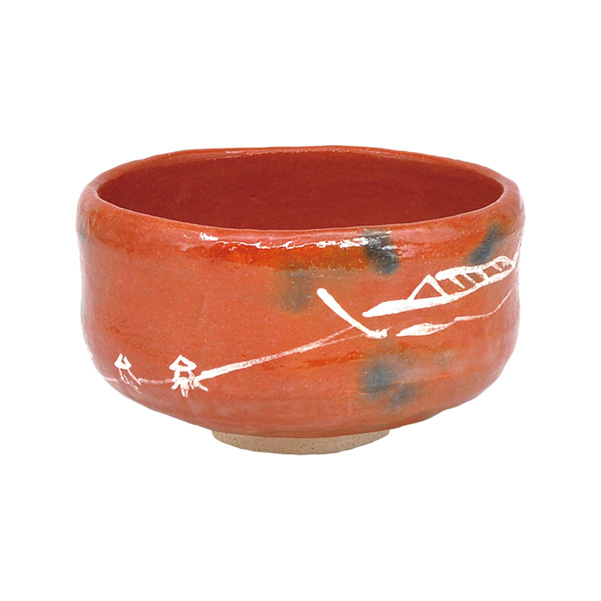 【茶道具】茶碗 赤楽 曳舟 吉村楽入作（桐箱）