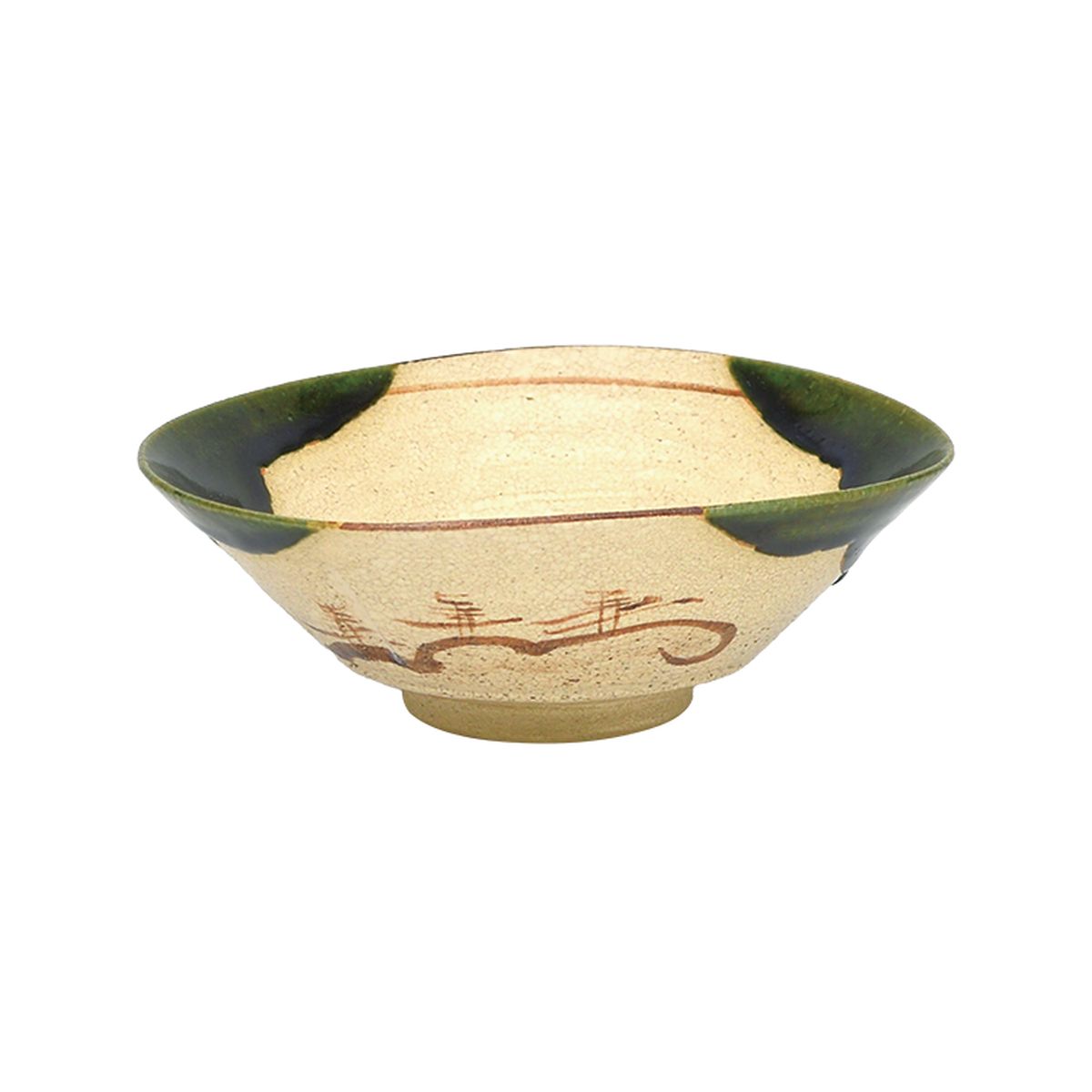 【茶道具】平茶碗 織部  松本鉄山 作（かざり付ける箱）