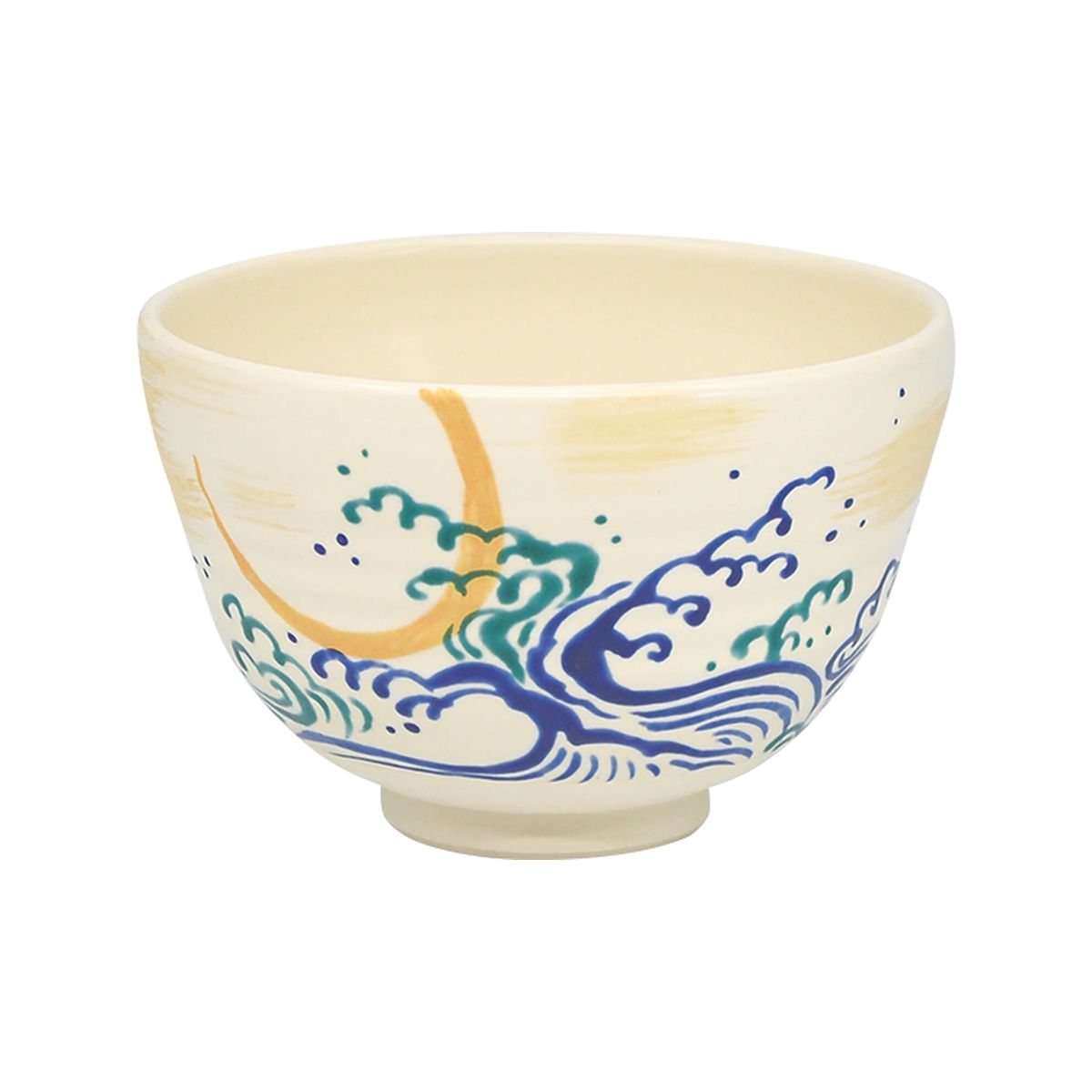 【茶道具】茶碗 白釉 波に三日月 水出宋絢 作（かざり付ける箱）