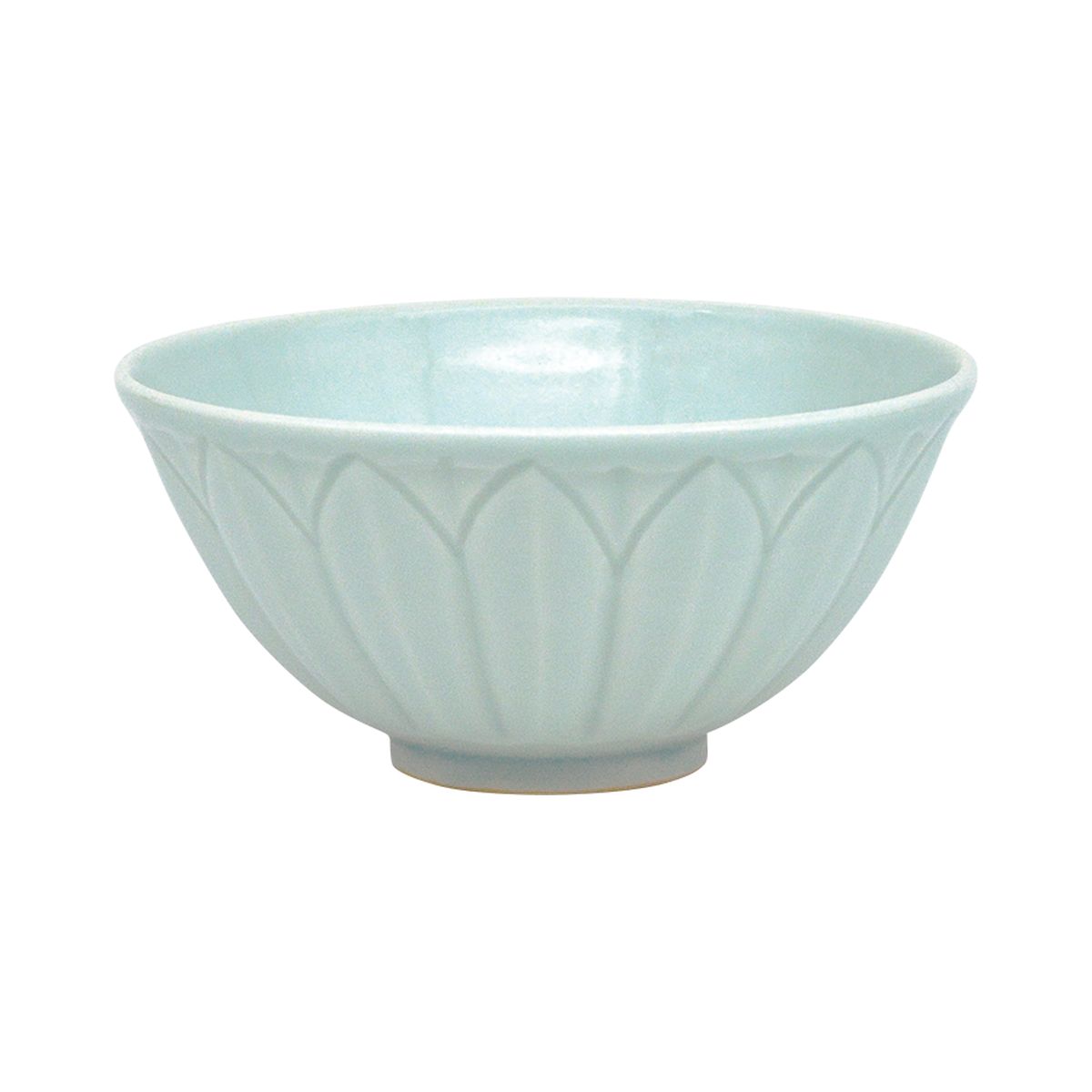 【茶道具】茶碗　青磁堀花蓮弁文　今岡妙見　（桐箱）夏　茶碗　合茶碗