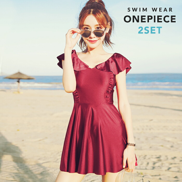 楽天市場 オシャrevo オリジナル水着 水着 体型カバー ワンピース レディース ショートパンツ 2点セット フリル セパレート 無地 光沢 おしゃれ 通販 M L Xl 背中 みせ お腹 カバー 30代 40代 50代 ミセス ママ オシャrevo