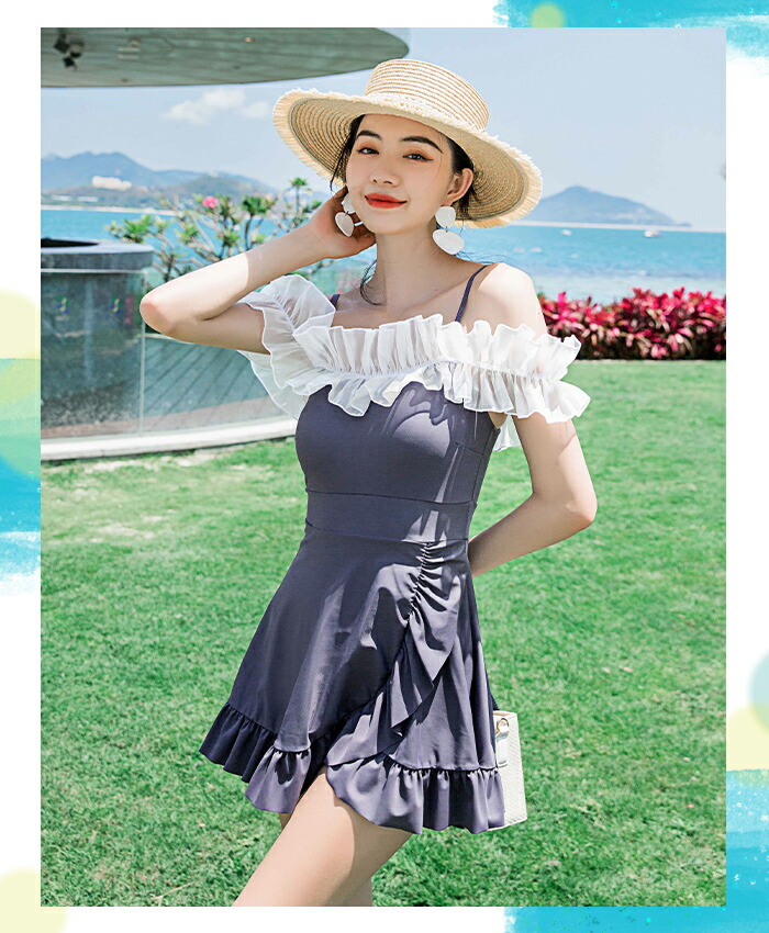 水着 オフショルダー ワンピース 体型カバー リゾート オフショル水着 フリル ノンワイヤー ショートパンツ 一体型水着 代 30代 ママ オトナ女子 Mizugi 新作水着 露出控えめ かわいい おしゃれ Marcsdesign Com