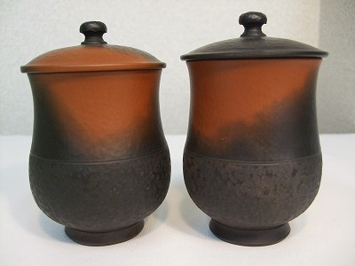 益規作　窯変たたき夫婦湯呑み(尻丸)