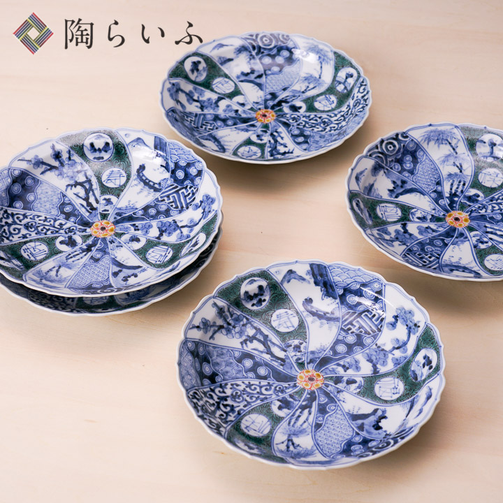 第一陶器　黄地花鳥　長角皿揃　５枚セット　長皿　色絵　黄色　蛸唐草　中皿　九谷手 第一陶器 黄地花鳥 角小鉢 5枚セット 和食器 絵皿 色絵 角皿 九谷手 角