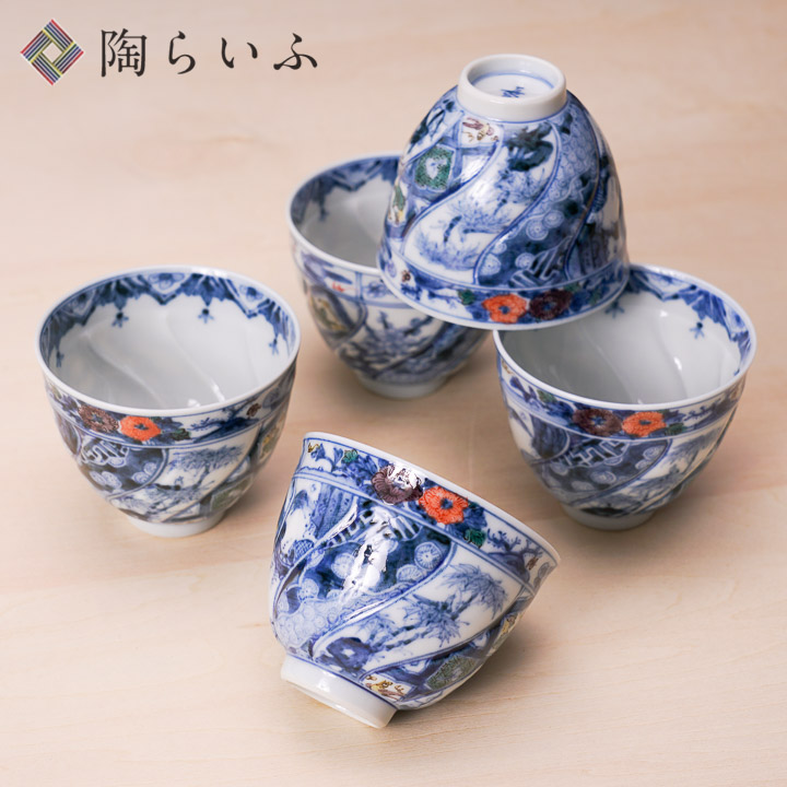 九谷焼 汲出揃 色絵祥瑞/山本長左（宮内庁御用窯）｜セット・単品 ＜送料無料＞和食器 湯呑 人気 ギフト 贈り物 結婚祝い/内祝い/お祝い＞ 木箱・化粧箱