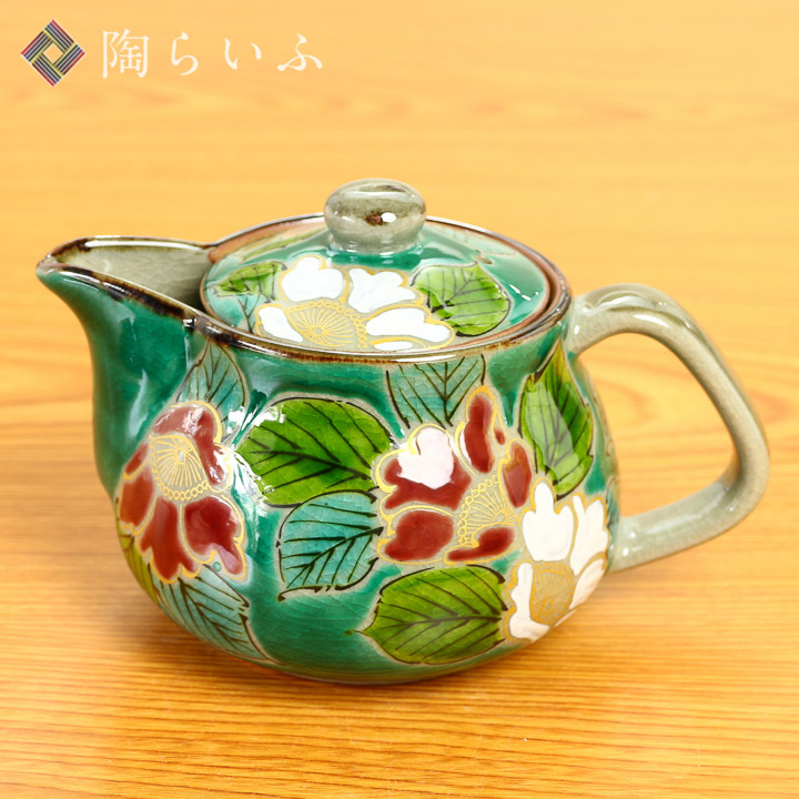 九谷焼 ポット急須 グリーン山茶花（網付） ＜送料無料＞和食器 ポット 急須 人気 ギフト 贈り物 結婚祝い/内祝い/お祝い 09-148