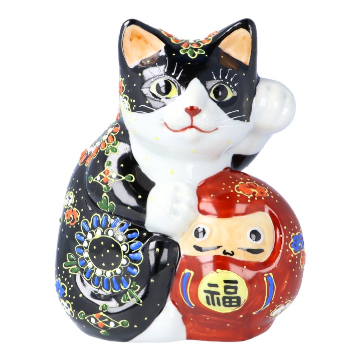 九谷焼 5号 達磨招き猫 金彩釉 (座布団付) 九谷焼 5号 達磨招き猫 金彩釉 (