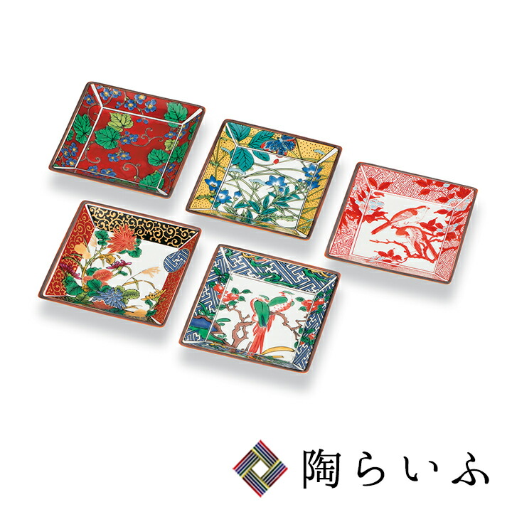 九谷焼 3.5号皿揃 歴代画　和食器 皿5枚セット 木箱付き 3.5号皿揃 歴代画