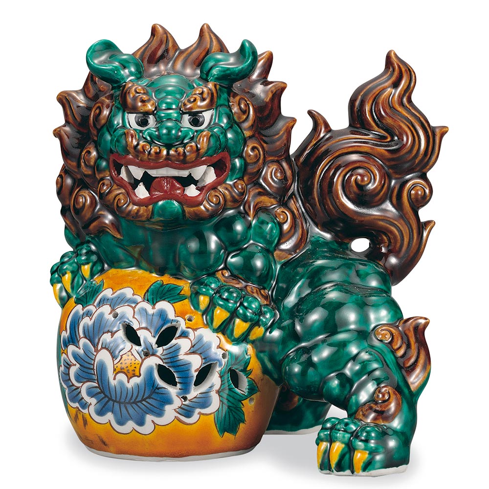 九谷焼 8号立獅子 交趾＜送料無料 置物 獅子 人気 ギフト 贈り物 結婚祝い/内祝い/お祝い/＞