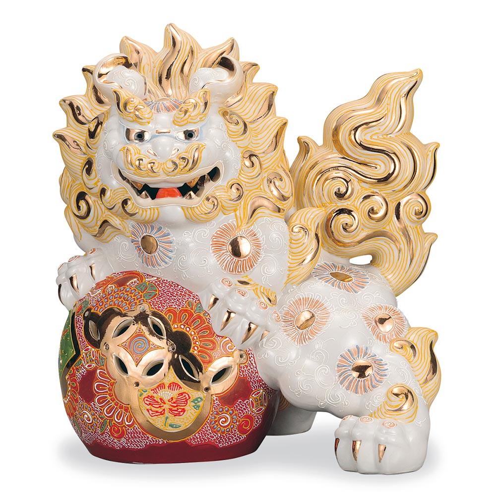 楽天市場】九谷焼 9号宝獅子 白盛（房付） ＜送料無料 置物 縁起物