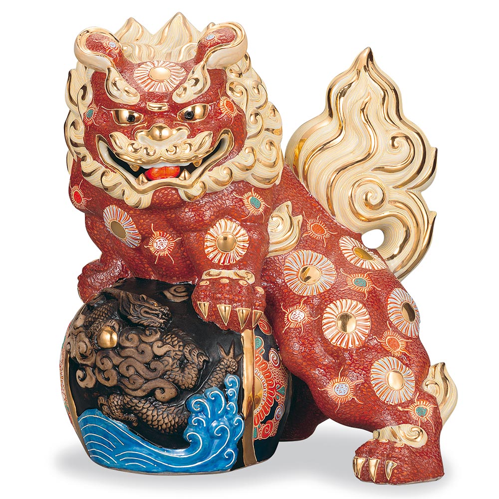 楽天市場】九谷焼 9号宝獅子 白盛（房付） ＜送料無料 置物 縁起物