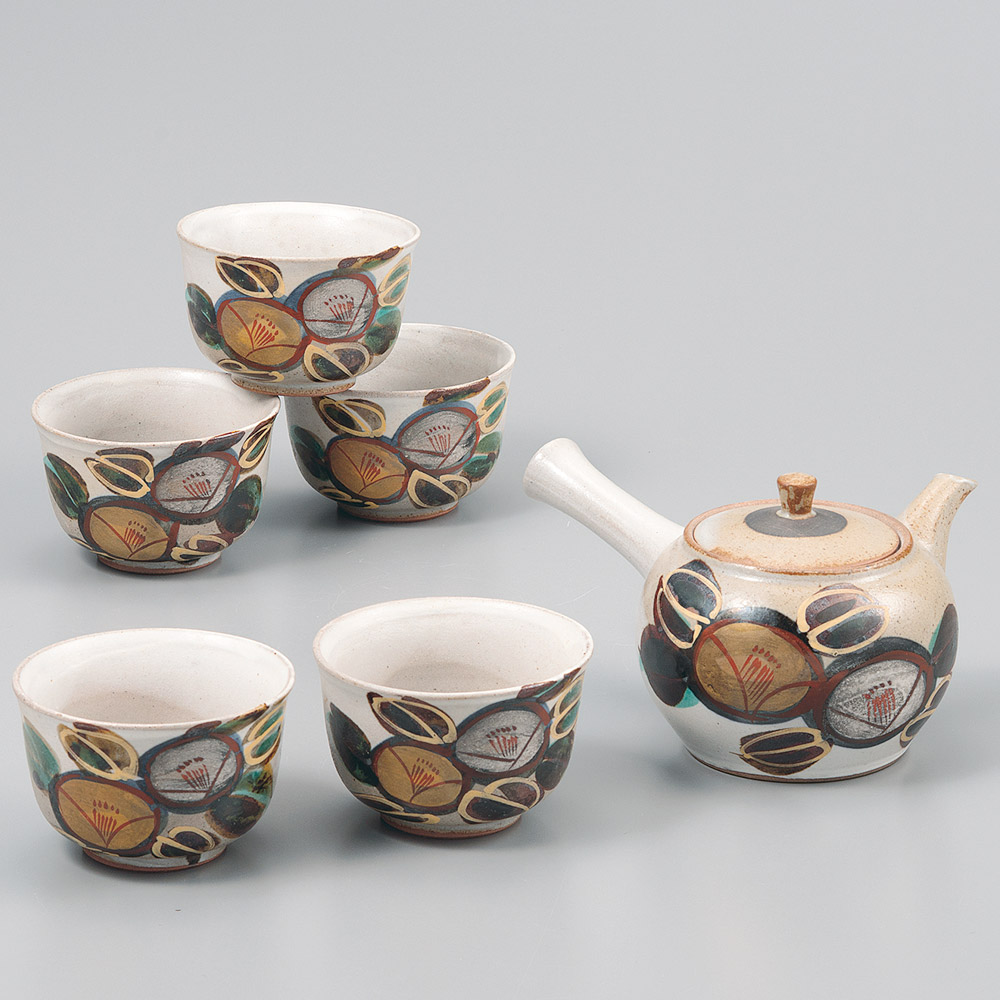 九谷焼 茶器揃 金銀彩山茶花＜送料無料 茶器 湯呑 人気 ギフト 贈り物 結婚祝い/内祝い/お祝い/＞ 化粧箱入り