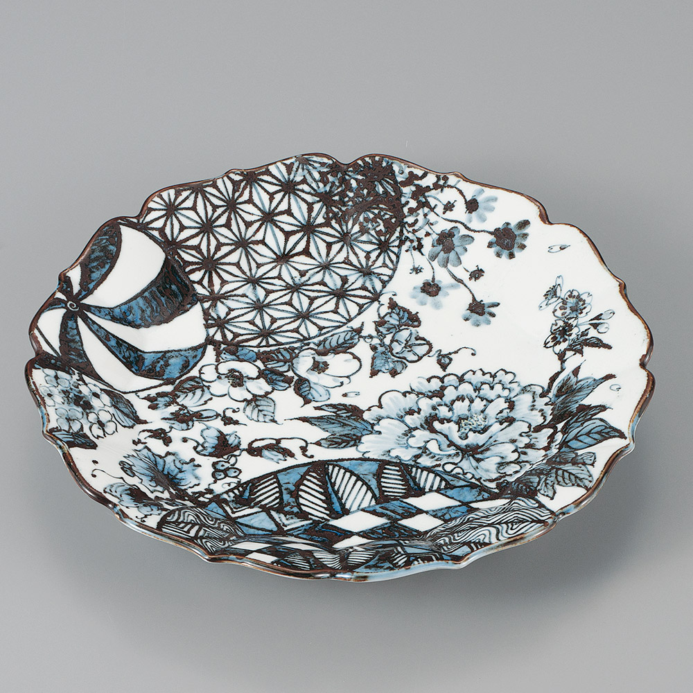 山本重義 「色絵飾皿」 海の物　真作　染付 金彩 色絵 九谷焼 希少 台皿 色絵金襴花詰 / 高 聡文 ｜九谷焼の販売専門店 陶らいふ