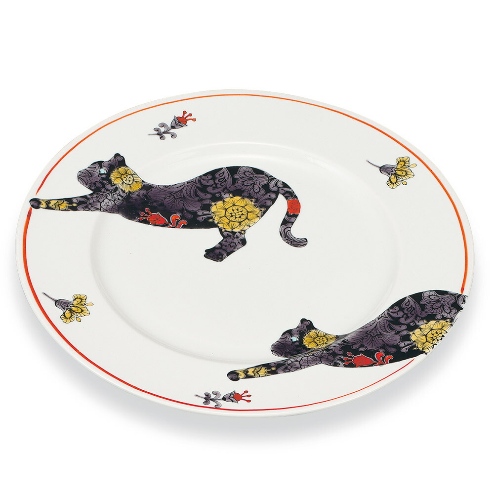 九谷焼 8.5号皿 ボタニカル青手 猫/大志窯＜送料無料 皿 中皿 人気 ギフト 贈り物 結婚祝い/内祝い/お祝い/＞ 化粧箱入り｜使う・贈る 九谷焼専門店 陶らいふ