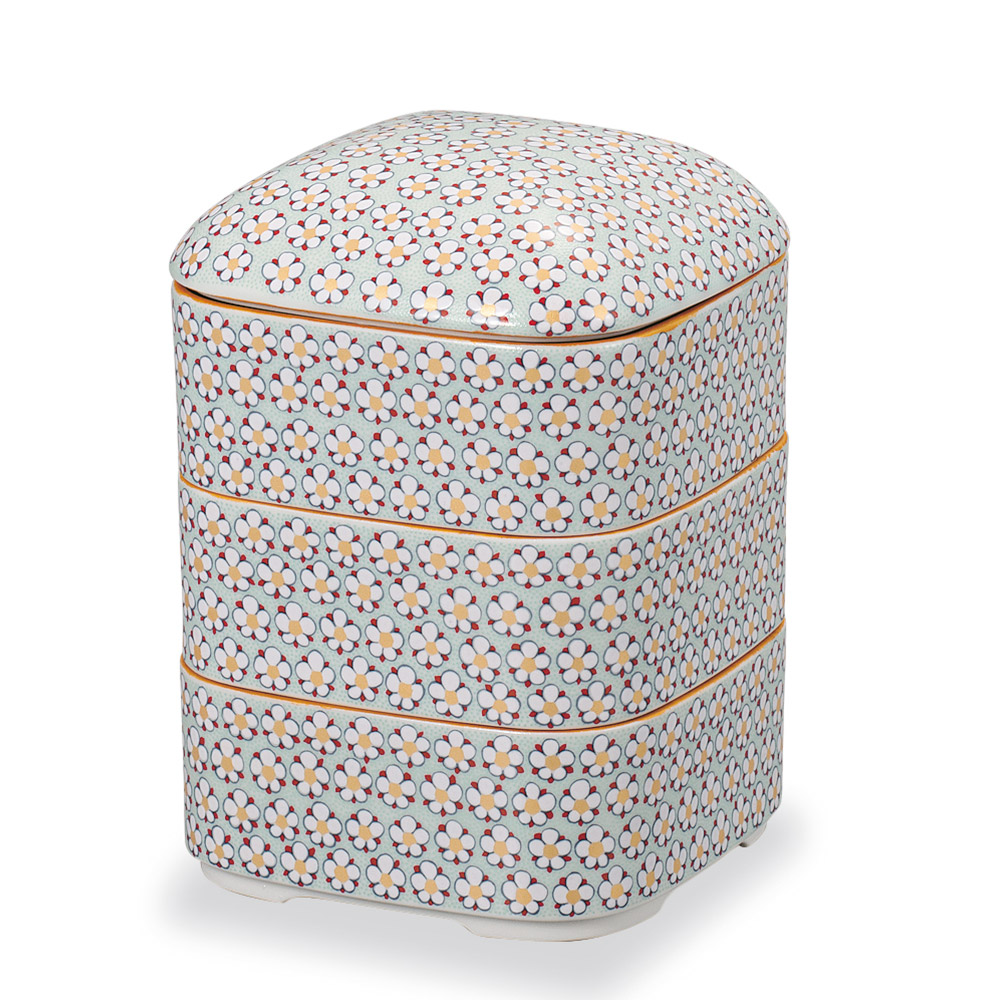 楽天市場】九谷焼 青郊窯三段重（重箱）花詰 黒SK-457 : 九谷陶芸 北山