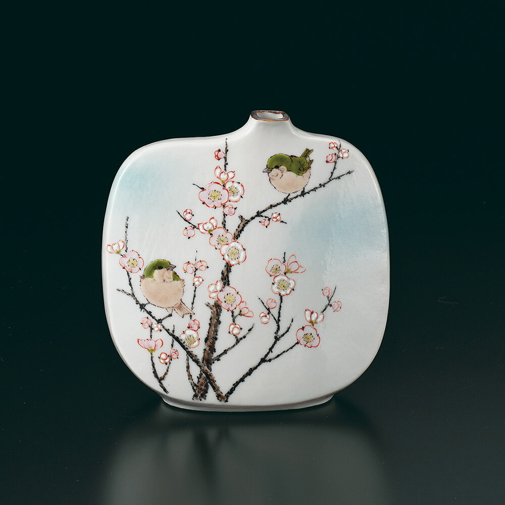 楽天市場】九谷焼 8号扁壺 バラに四十雀/中村陶志人＜送料無料 花瓶