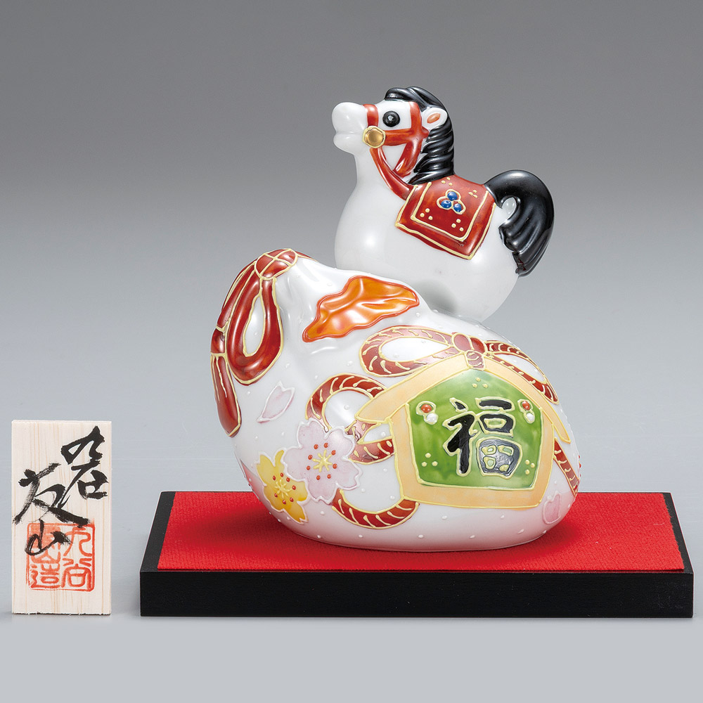 九谷焼 染付 寒山拾得 人物置物 2体セット 共箱付き 九谷焼 染付 寒山