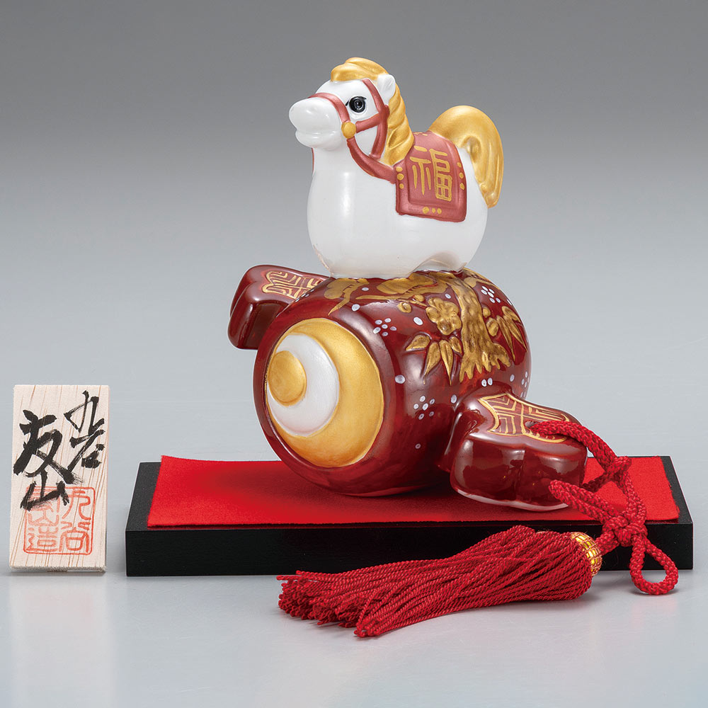 九谷焼 染付 寒山拾得 人物置物 2体セット 共箱付き 九谷焼 5号金魚・紅盛（座布団付き）幅16センチ【通販/特価/金運