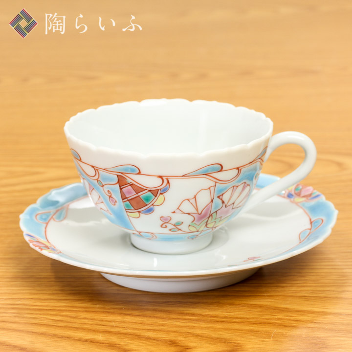 九谷焼 【銀舟窯&times;宮腰徳二(特別企画品)】カップ＆ソーサー 水中花＜送料無料＞和食器 コーヒーカップ 人気 ギフト 贈り物 結婚祝い/内祝い/お祝い 化粧箱入り｜使う・贈る 九谷焼専門店 陶らいふ