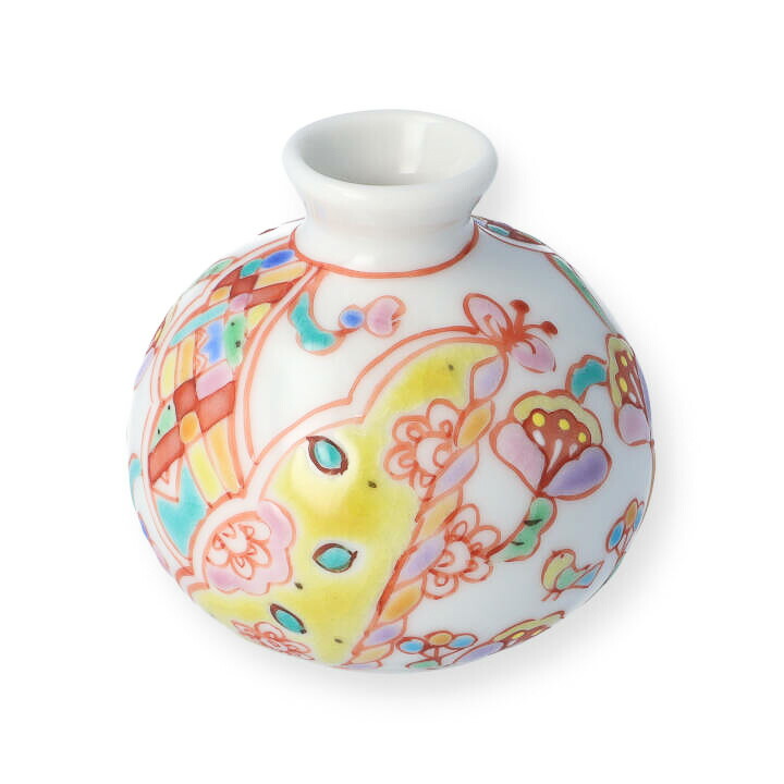 九谷焼 花瓶 花器 花入 一輪挿し  在銘 九谷 花台 玉杢 山岸大成作 金彩 ap7-7004_2.jpg