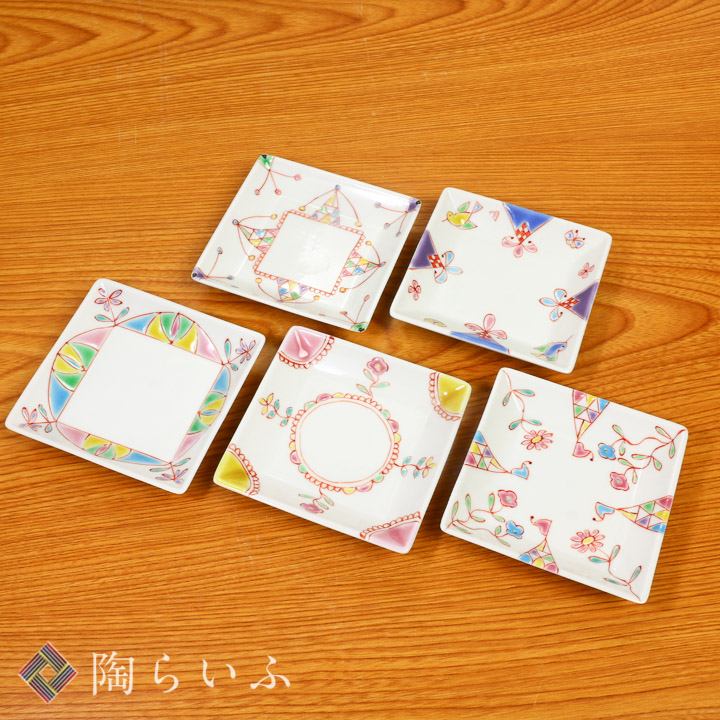 楽天市場】九谷焼 絵変り三寸角皿(5枚一組）/九谷美陶園＜和食器
