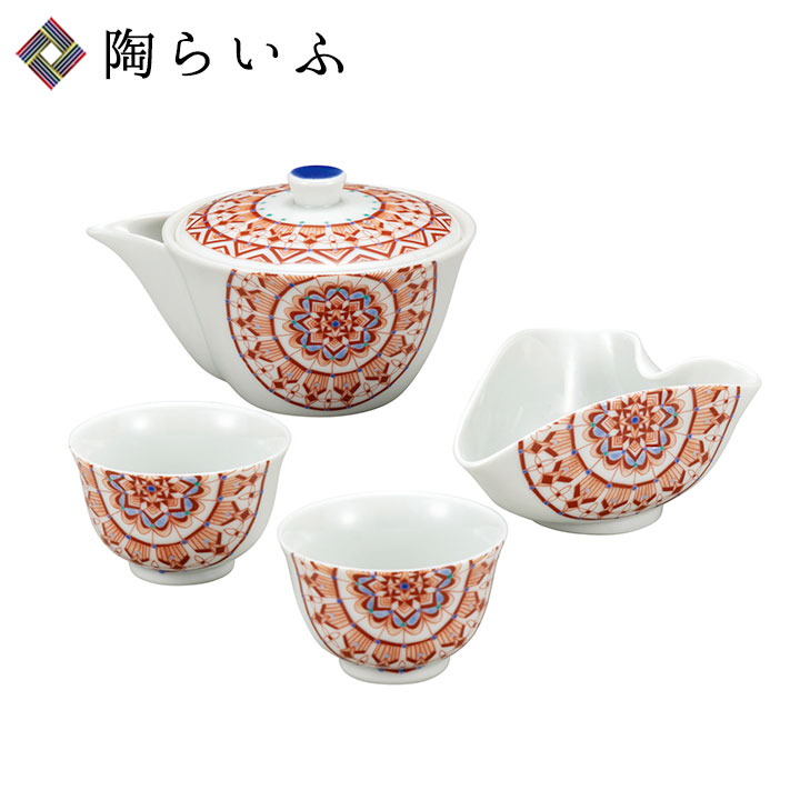 九谷焼 宝瓶揃 赤絵丸紋 大志窯<送料無料 茶器 湯呑 人気 ギフト 贈り物 結婚祝い 内祝い お祝い >